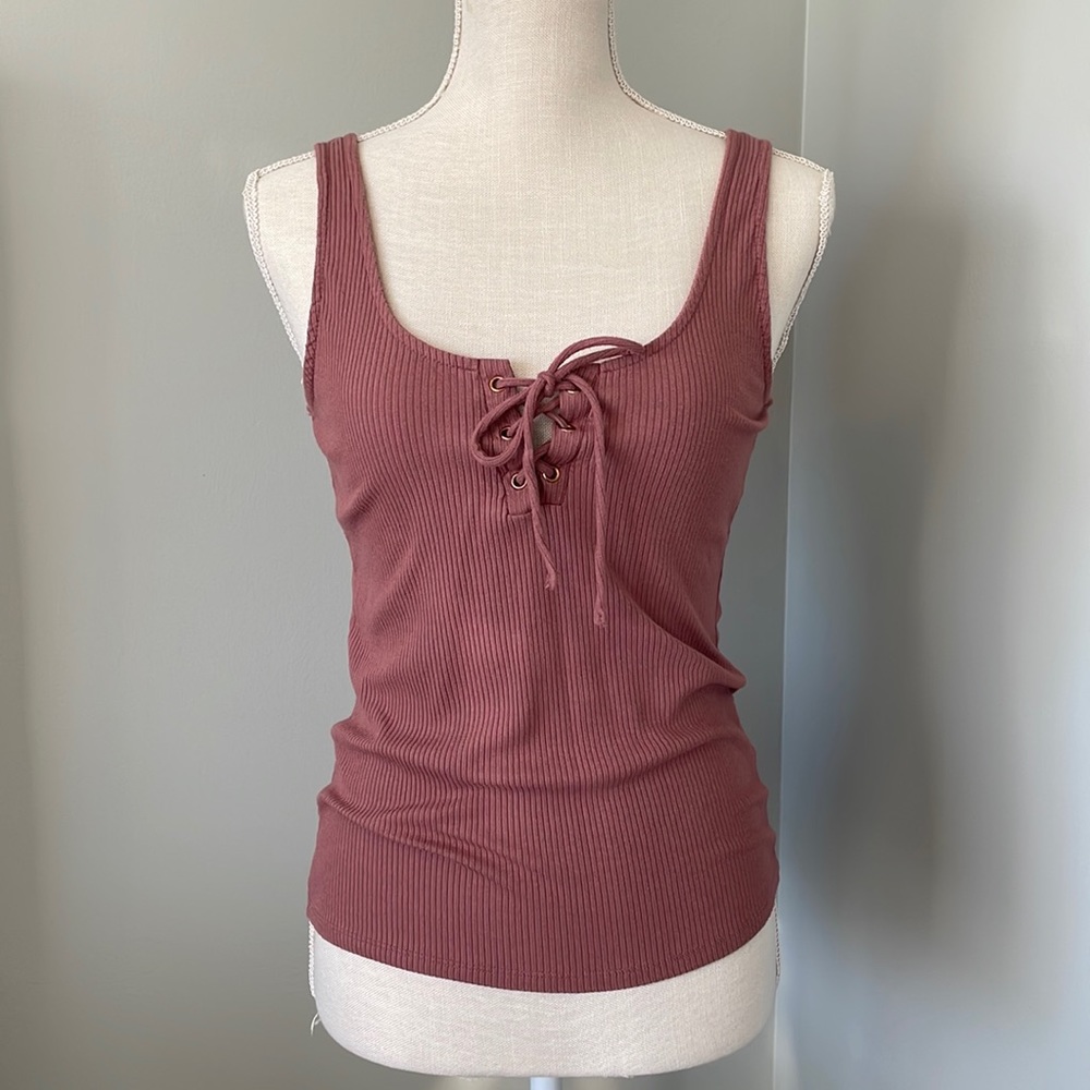 Wine lace up tank